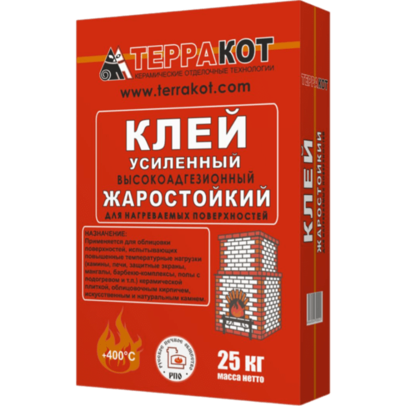 Клей для плитки ТЕРРАКОТ усиленный жаростойкий (25 кг) /48