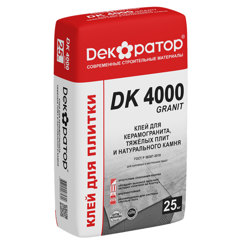 ПРОСРОЧКА Клей для керамогрангита, тяжелых плит, натурального камня DK 4000 GRANIT (25 кг) / 56