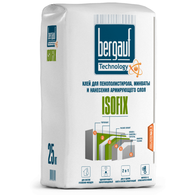 Клей ППС, мин. ваты и армирующ. слоя BERGAUF ISOFIX (25кг)